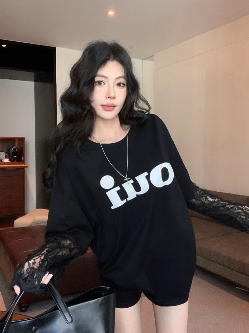 【tops】レース切り替えTシャツ　M28795