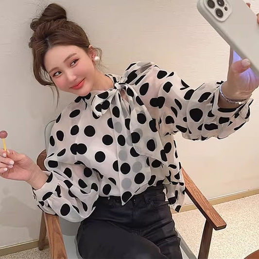 【tops】メッシュリボンブラウスG21342