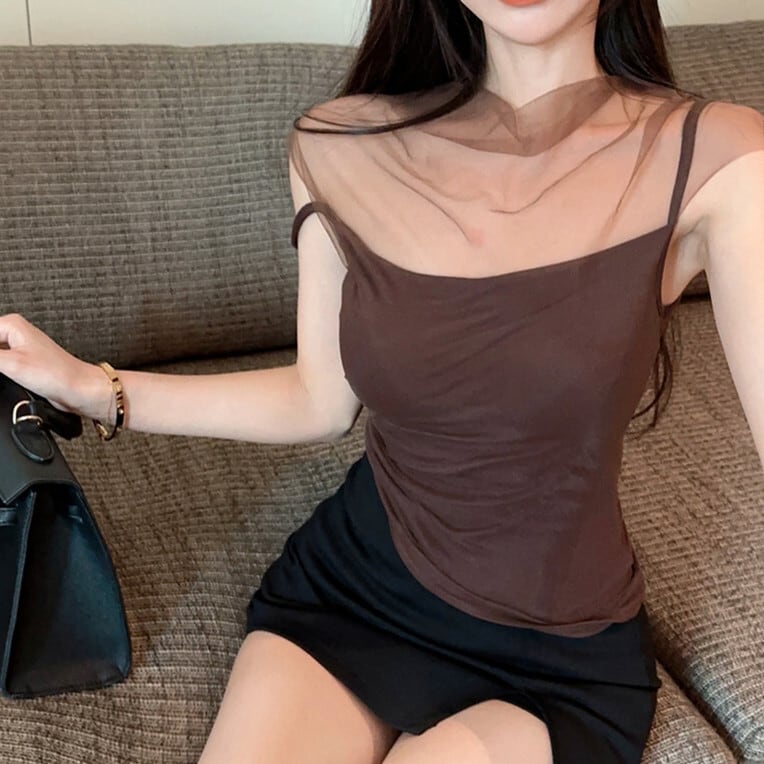 【tops】チュール切り替えTシャツ　M25193
