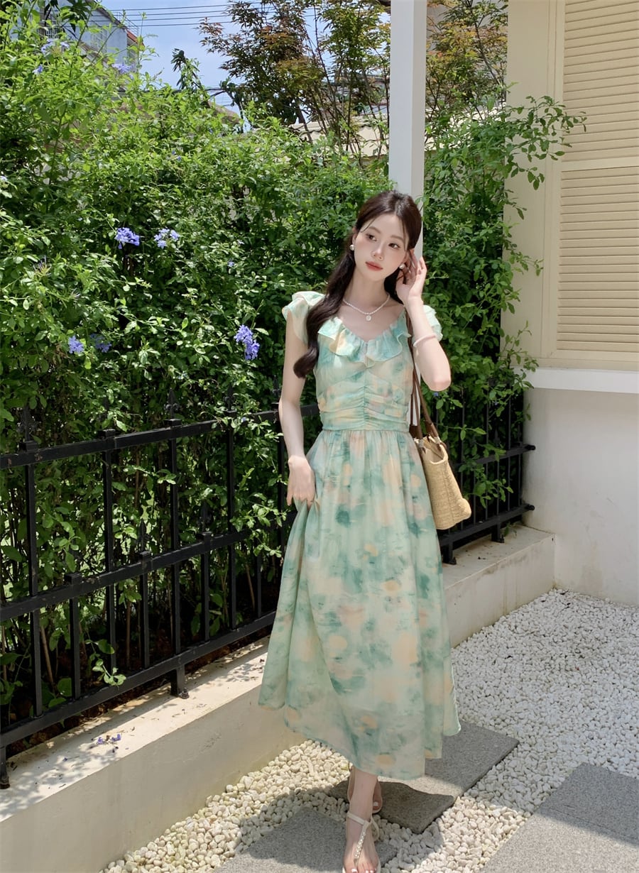 【dress】フリルプリントワンピース　M24463
