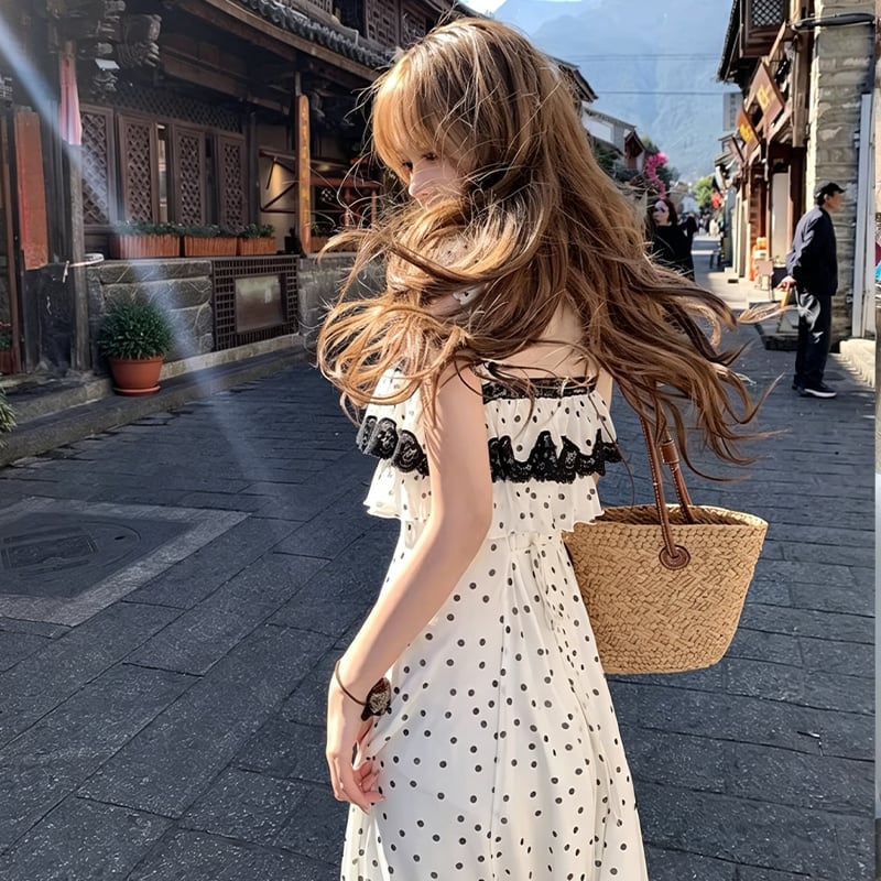 【dress】レースフリルロングキャミワンピース Q8465