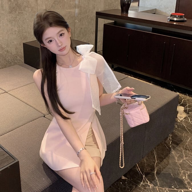 【tops】ノースリーブリボン付きトップス　M24344