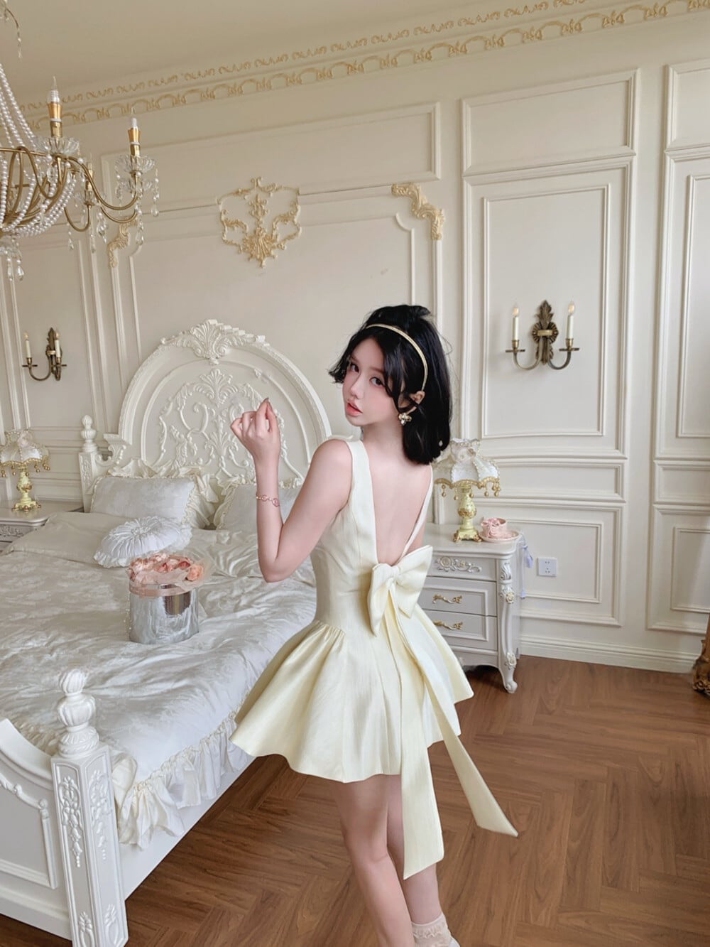 【dress】バックリボンミニワンピース　K0548