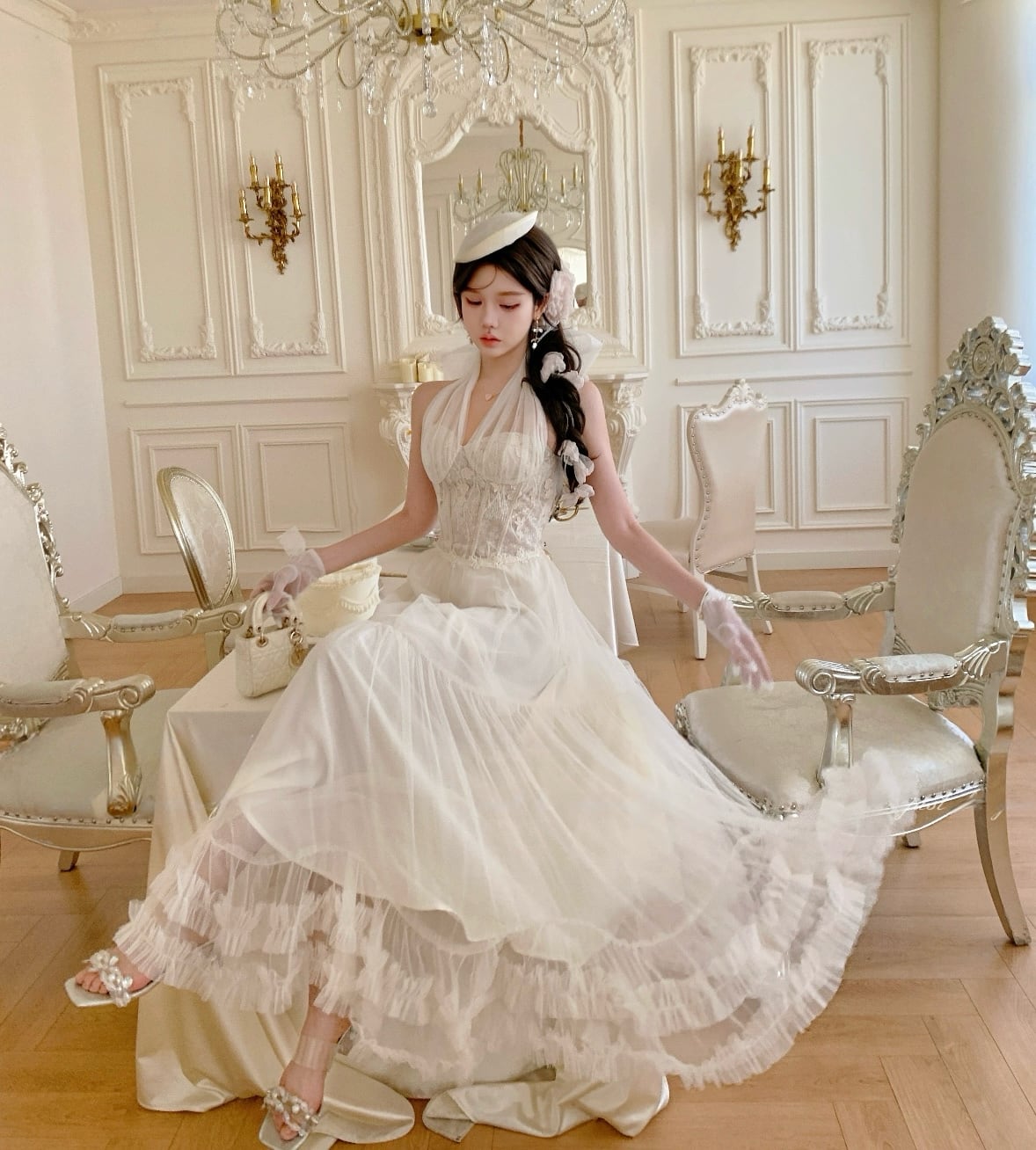 【dress】ホルターネックチュールワンピース　N3530