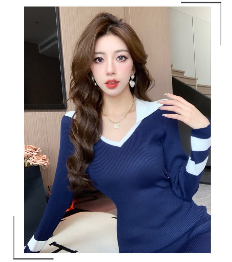 【dress】配色ニットワンピース　M27718