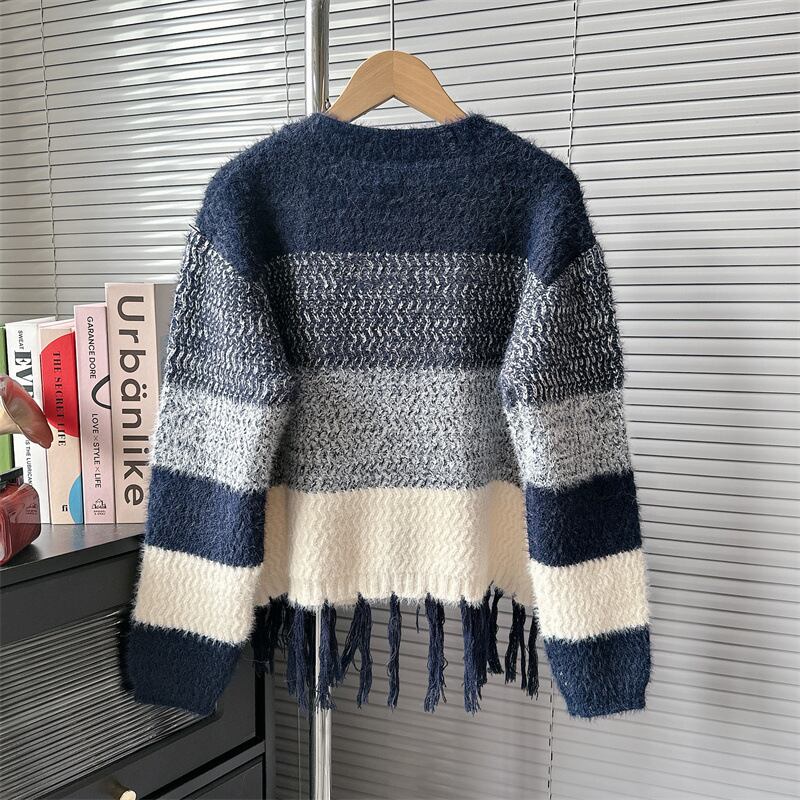 【outer】ボーダー柄ニットカーデ　M18802