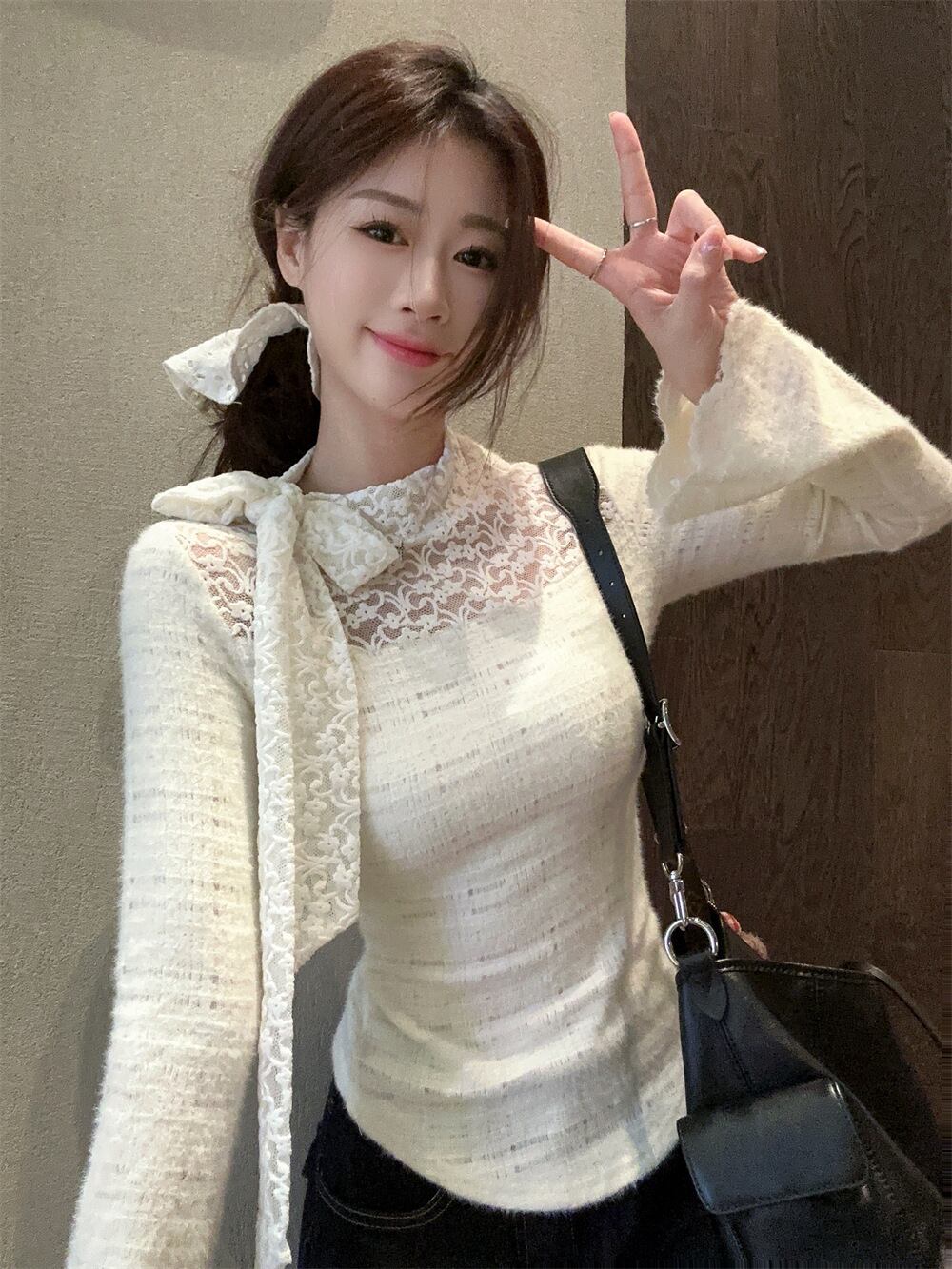 【tops】リボン付きレーストップス　M27058