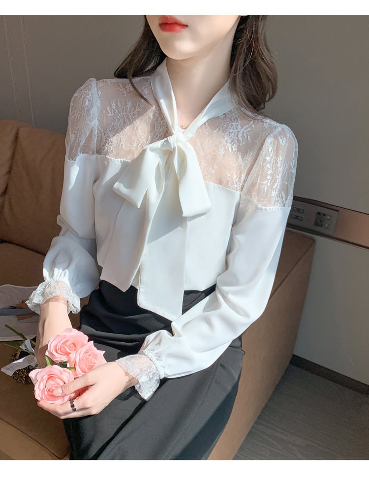 【tops】レース切り替えシャツトップス　M25165