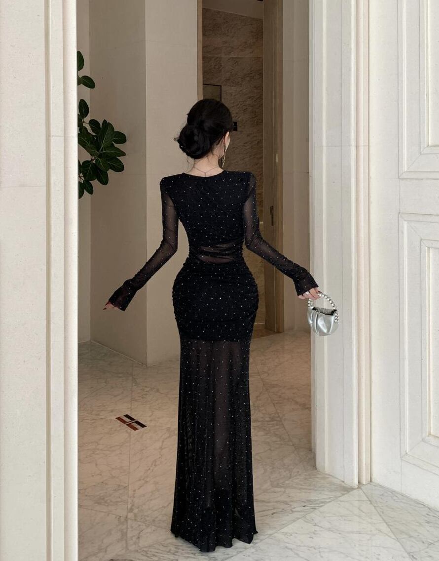 【dress】チュールドッキングロングワンピース Q7422