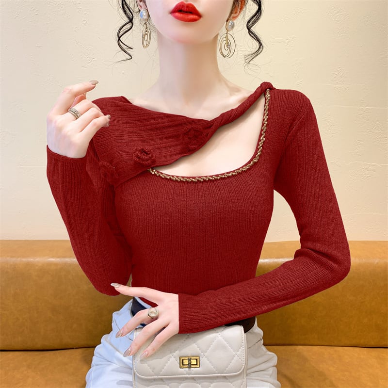 【tops】ビジュー立体フラワーニットトップス　M27727
