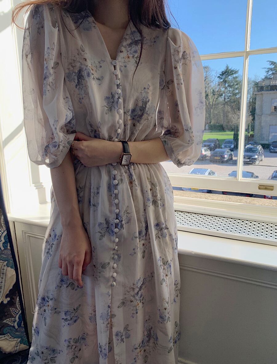 【dress】Vネック花柄シフォンワンピース G20747