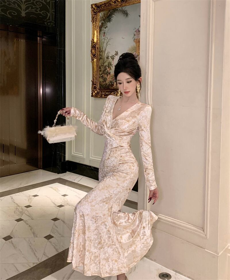 【dress】Vネックプリントワンピース　M27185