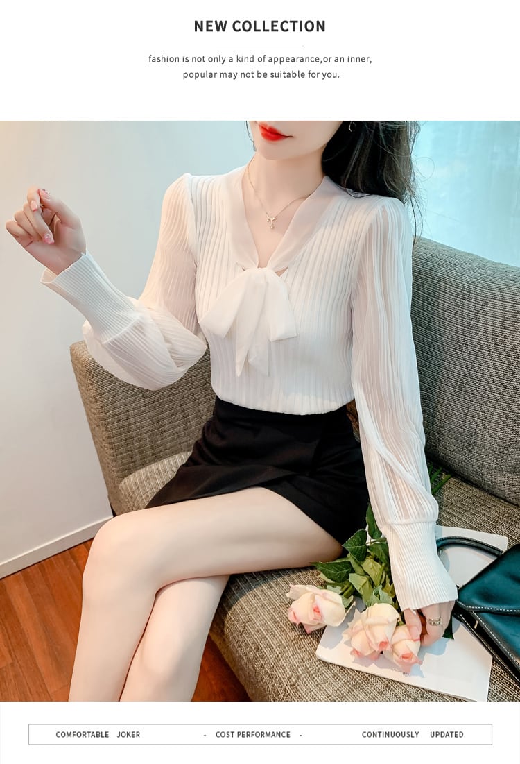 【tops】Vネック切り替えニットブラウスG16806