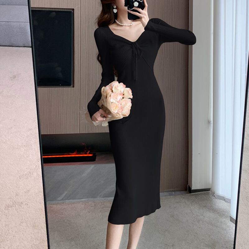 【dress】2wayストラップ付ニットワンピース Q7664