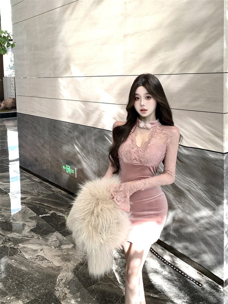 【dress】レースドッキングワンピース　M28494