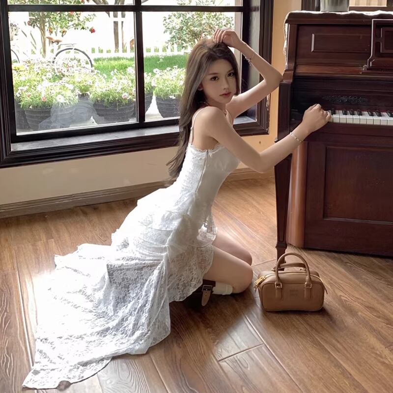 【dress】イレヘムレースキャミワンピース Q8129