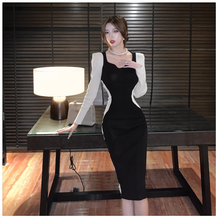 【dress】配色切り替えニットワンピース　M27808