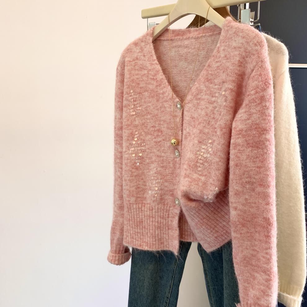 【outer】スパンコールニットカーデ　M29266