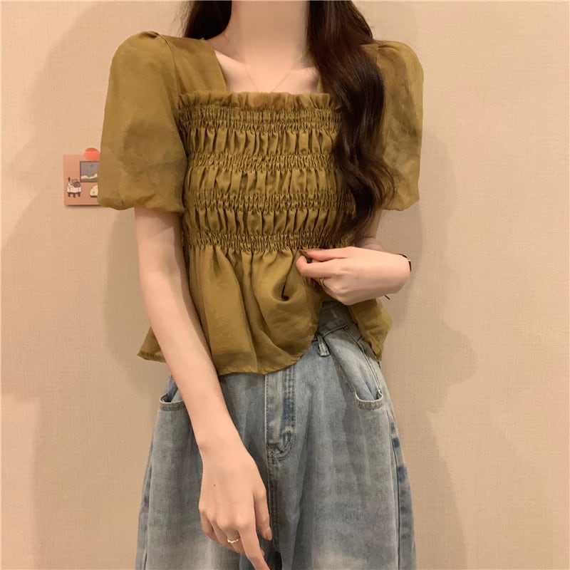 【tops】スクェアネックギャザーブラウスF7543