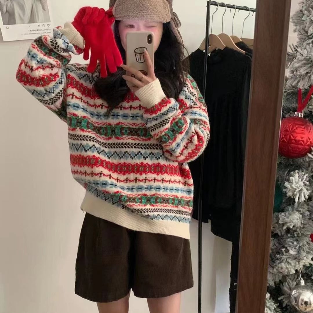 【tops】ジャカードニットセーター　M27261