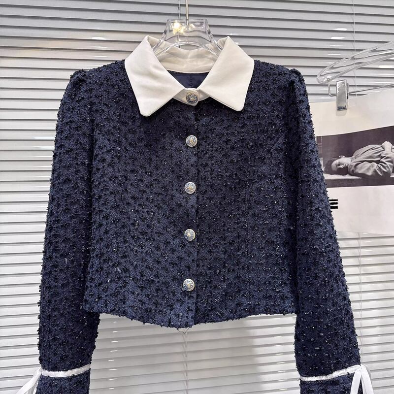 【set】フェイクレイヤードツイードジャケット×ショートパンツセット Q7341