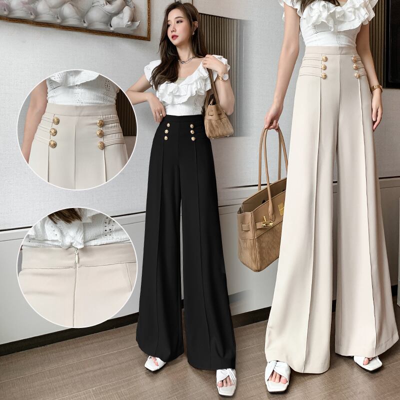 【bottoms】好感度UP!気質満点レトロレディースハイウエスト着痩せスーツガウチョパンツ G6825