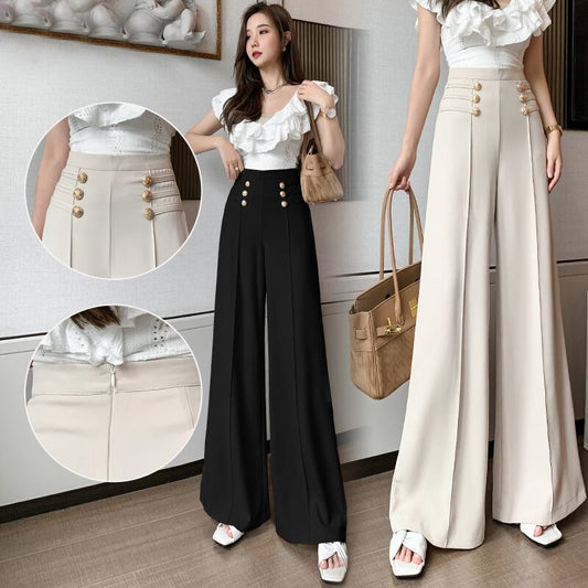 【bottoms】好感度UP!気質満点レトロレディースハイウエスト着痩せスーツガウチョパンツ G6825