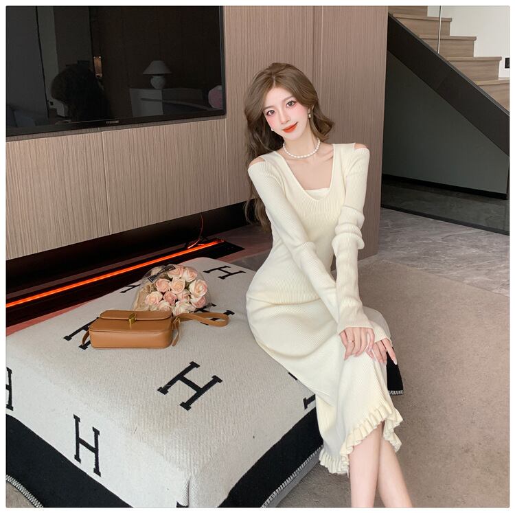 【dress】オフショルダーニットワンピース　M18813