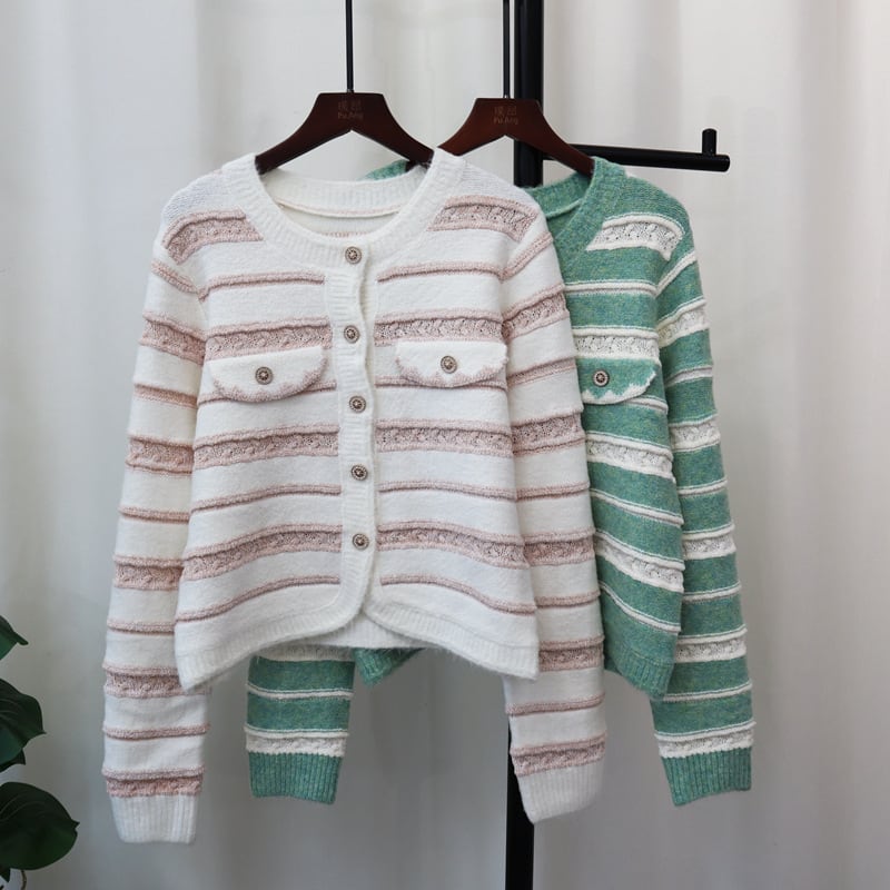 【outer】ボーダー柄ニットカーデ　M25699