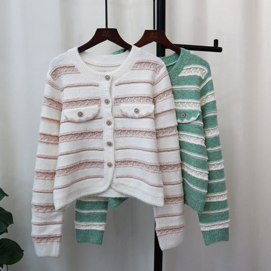 【outer】ボーダー柄ニットカーデ　M25699