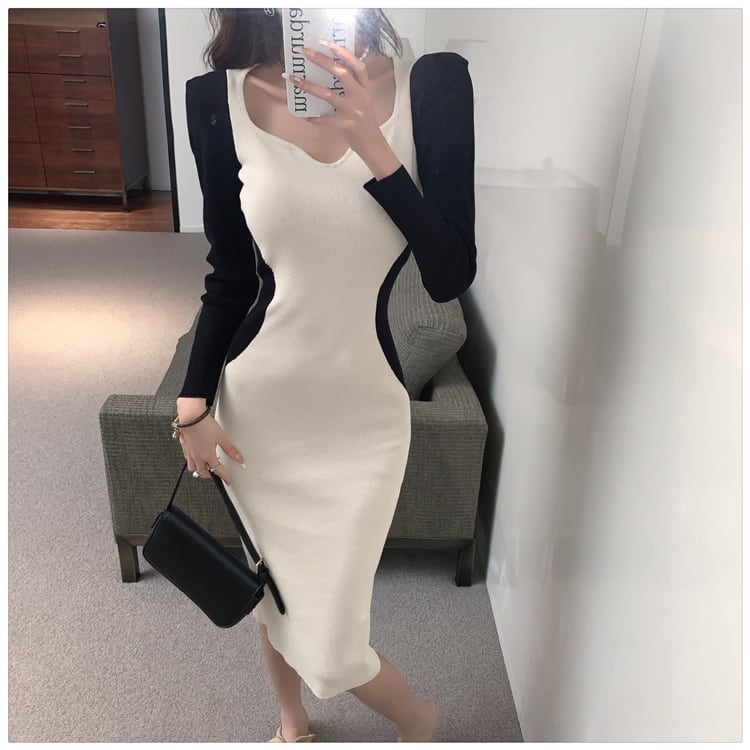 【dress】配色切り替えニットワンピース　M27808
