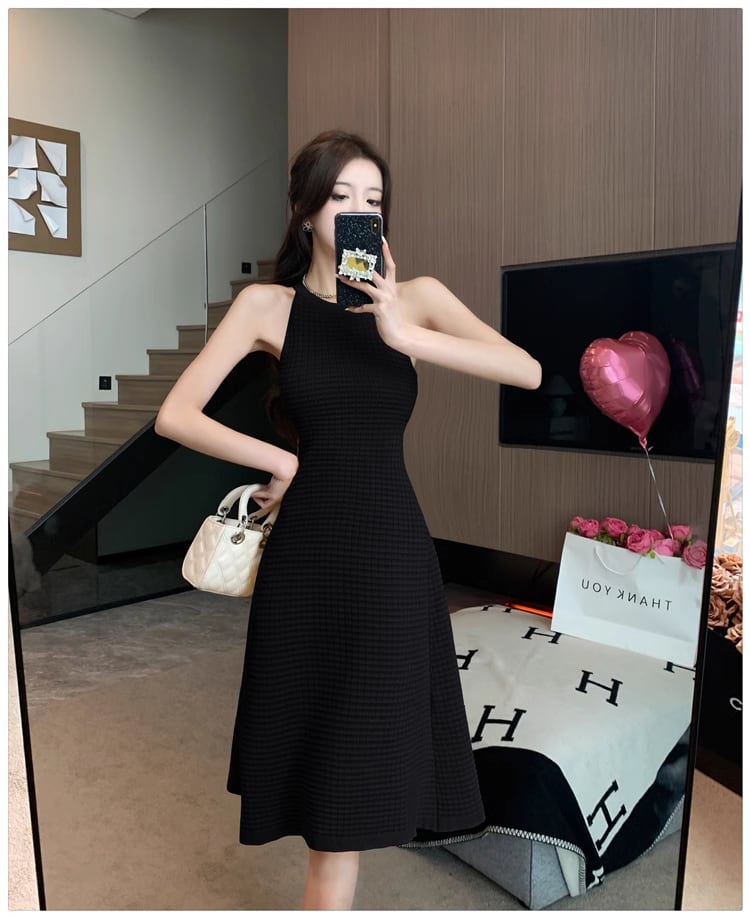 【dress】ホルターネックAラインニットワンピースF7458