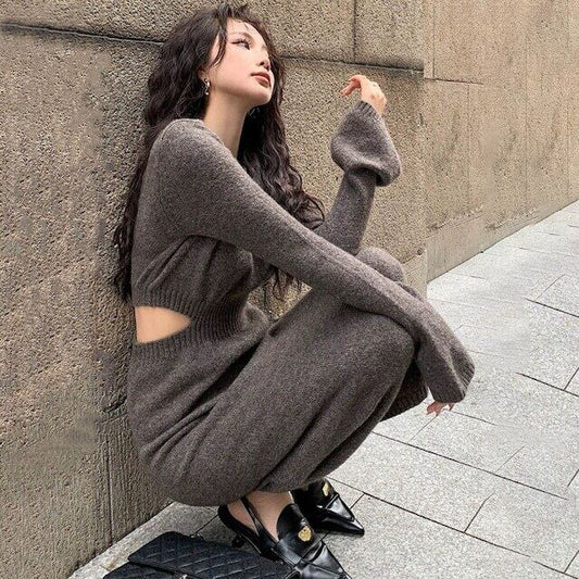 【dress】体型カバーニットワンピースF6296