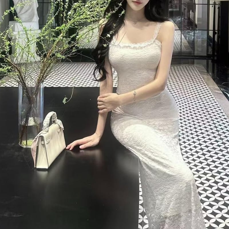 【dress】オフショルダーレースロングワンピース Q8189