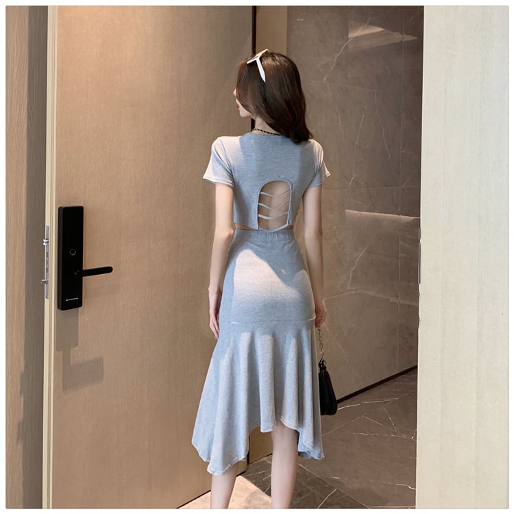 【set】バックで綺麗トップス+マーメイドスカート２点セットG19964