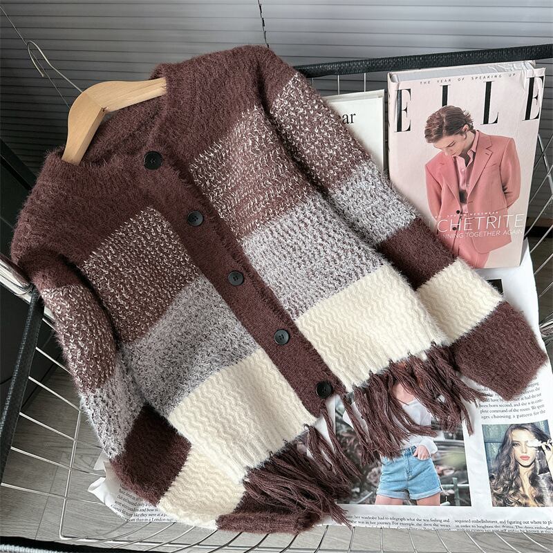 【outer】ボーダー柄ニットカーデ　M18802