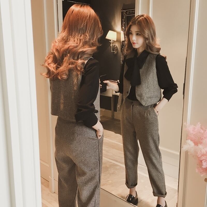 【set】ファッション!気質満点スーツベスト+シャツ+パンツオシャレ3点セット G2525