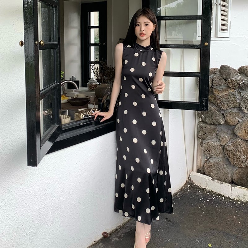 【dress】ノースリーブドット柄ワンピース　M24575