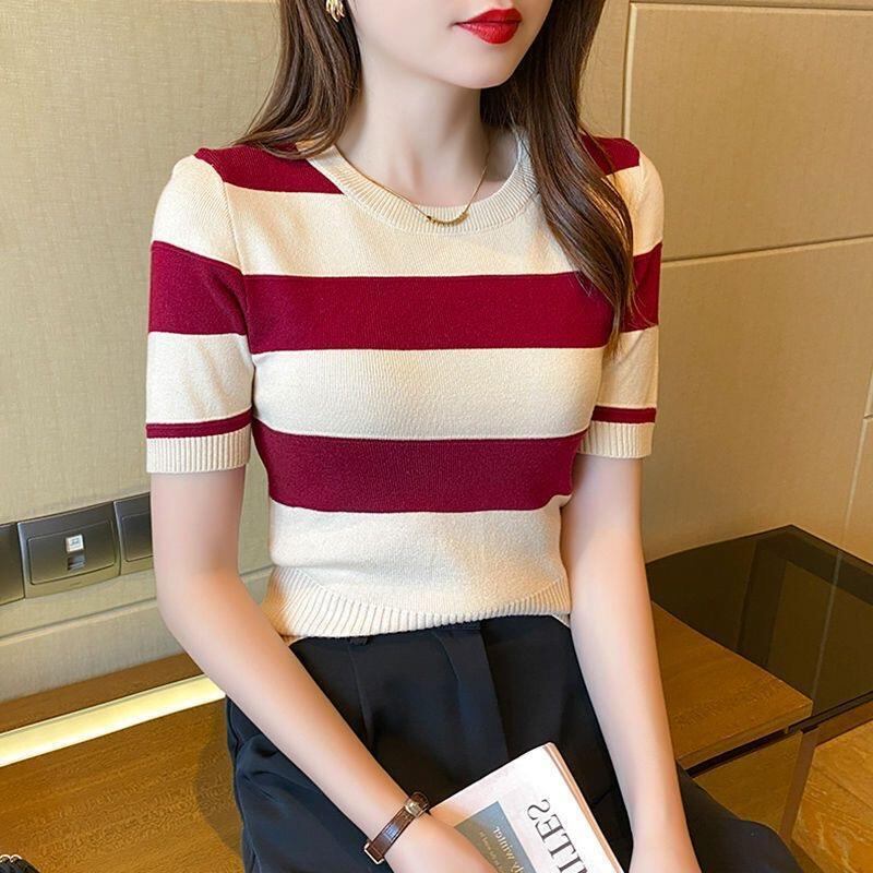 【tops】ストライプ柄ニットTシャツG20214