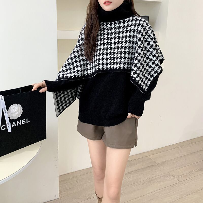 【tops】千鳥格子ドッキングニットセーター　M18543