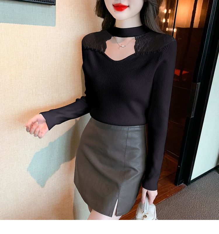 【tops】レースドッキングニットトップス　M27628