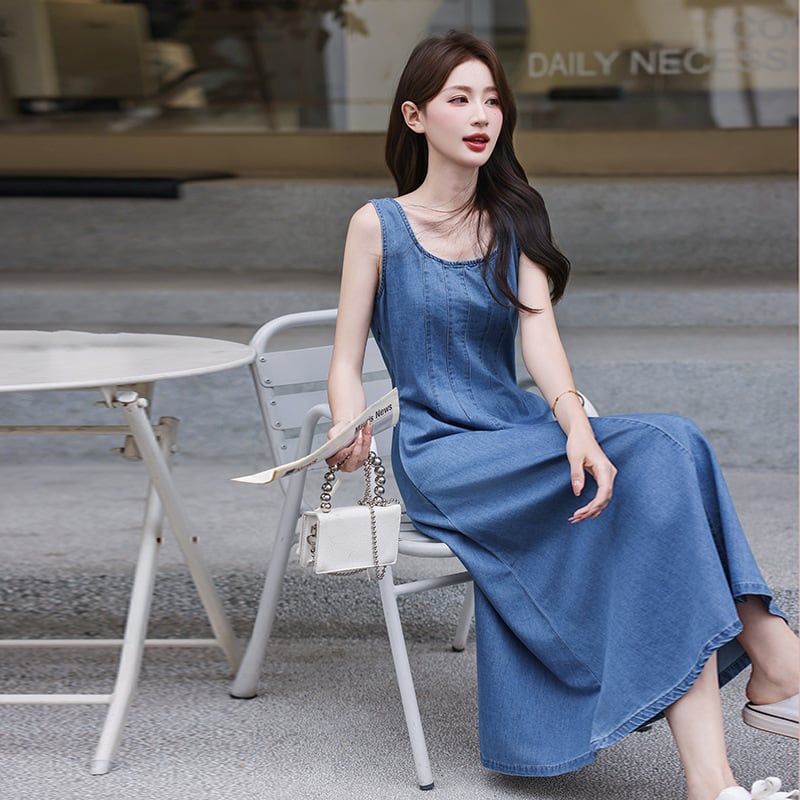 【dress】ロングデニムベストワンピース Q8423