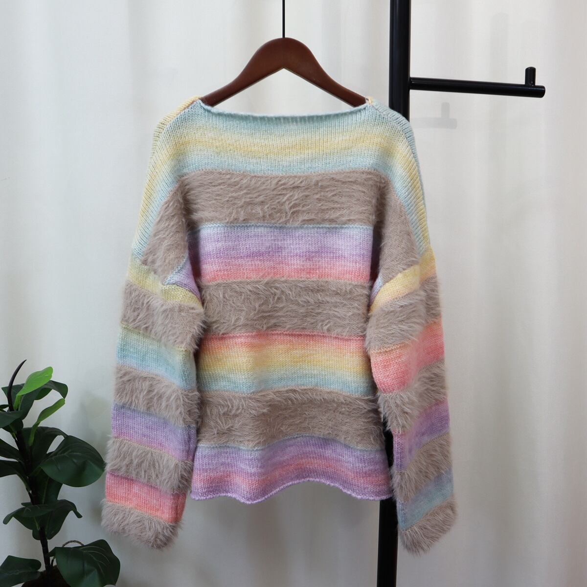 【tops】ボーダー柄ニットセーター　M18921
