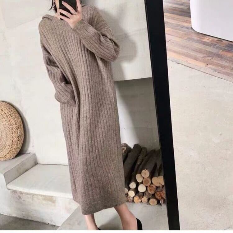 【dress】韓流スタイル好感度UP!気質満点秋冬新作レトロルーズニットワンピース G2346