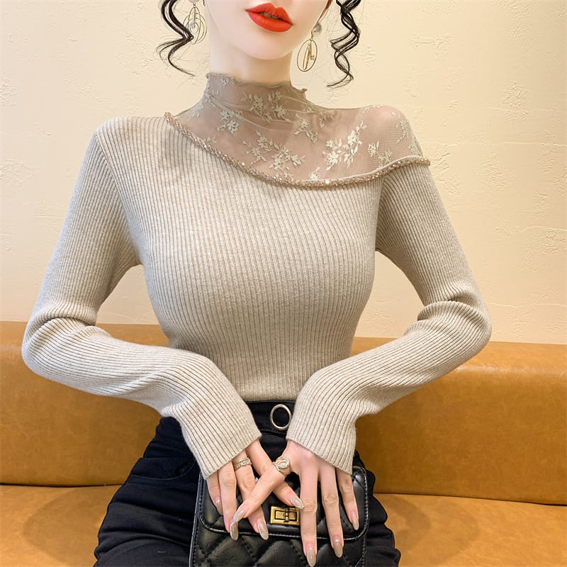 【tops】レースドッキングニットトップス　M28083
