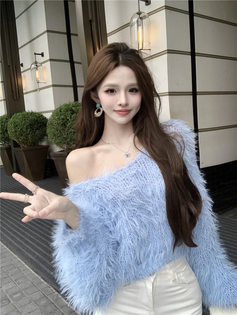【tops】シャギーオフショルダーニットセーター　M28660