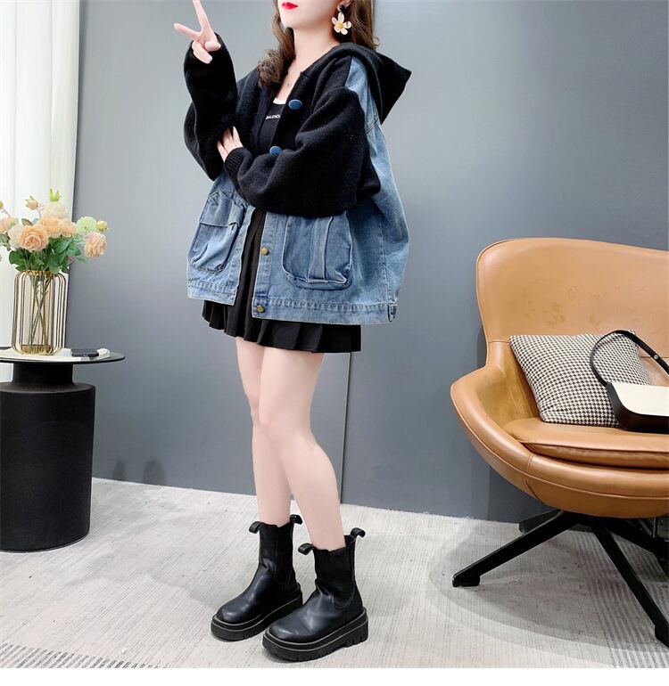 【outer】デニム切り替えニットカーデ　M27046