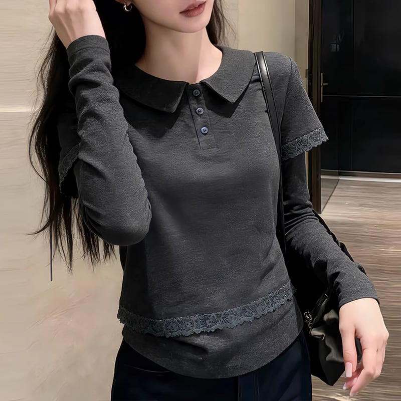 【tops】ピーターパンカラーフェイクレイヤードトップス Q7819