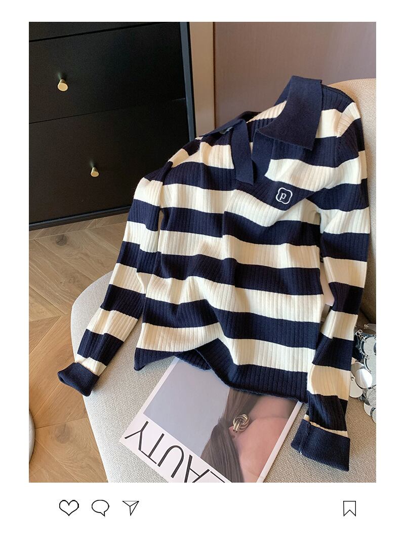 【tops】ボーダー柄ニットトップス　M28919
