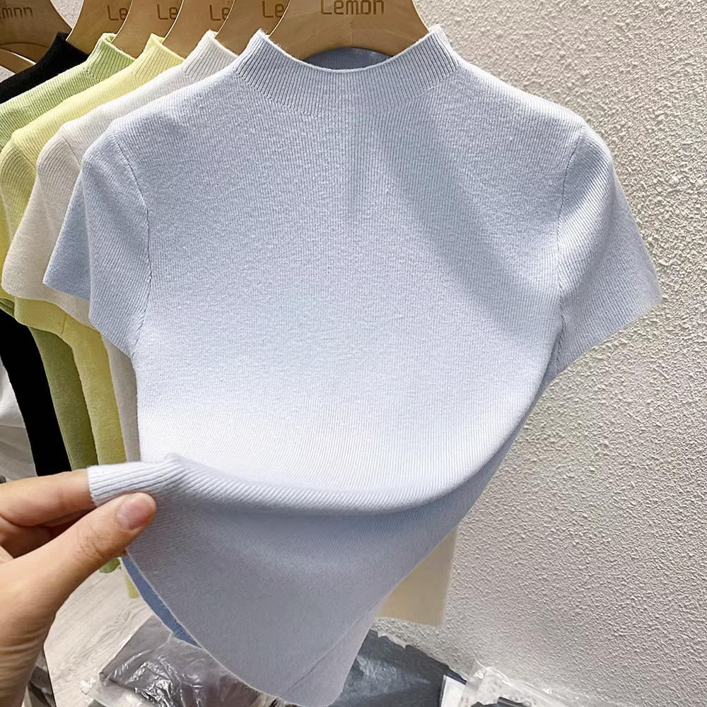 【tops】3色ニットＴシャツF7216